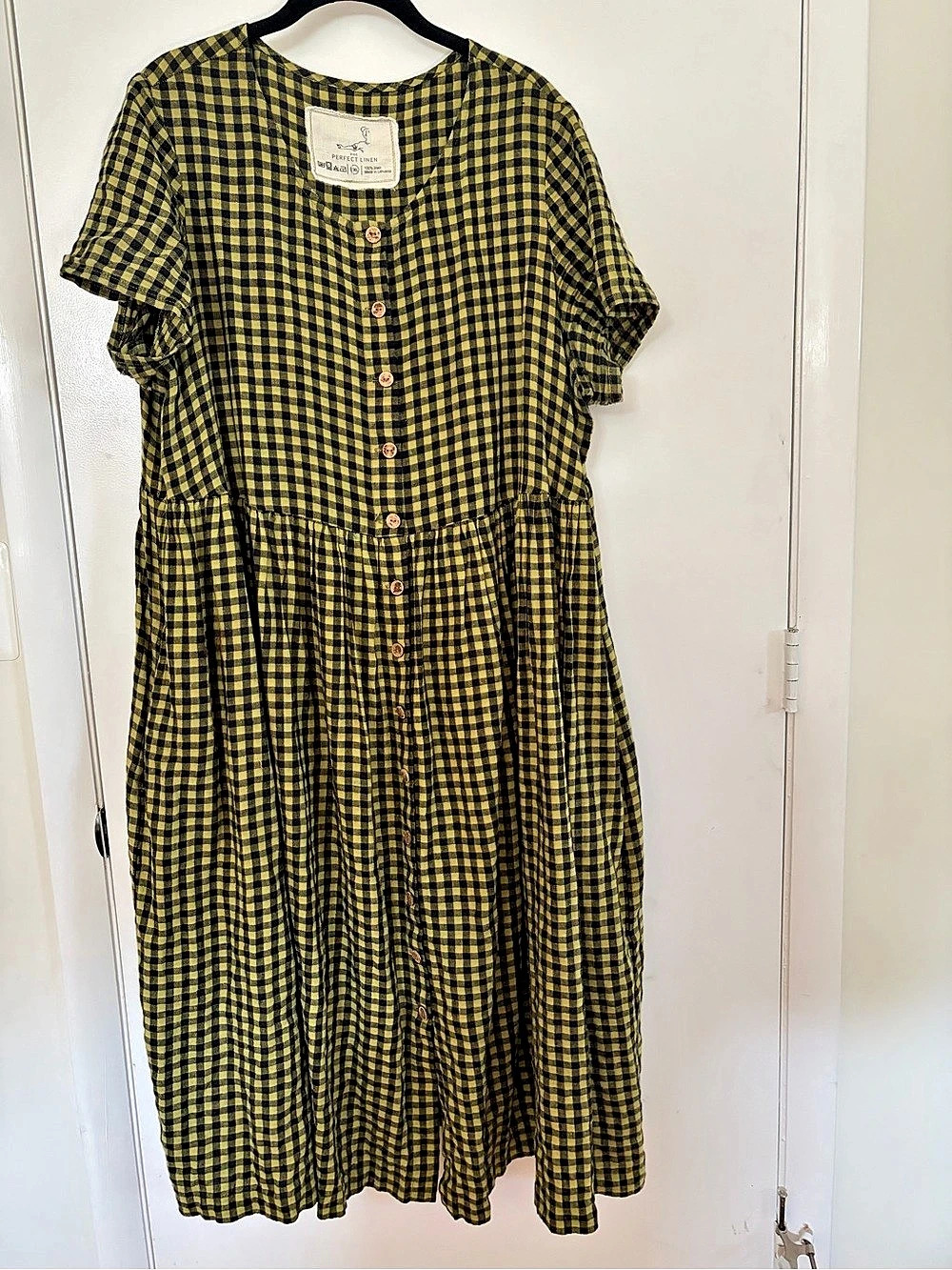 Not Perfect Linen Gingham Linen Midi Dress Size XXL